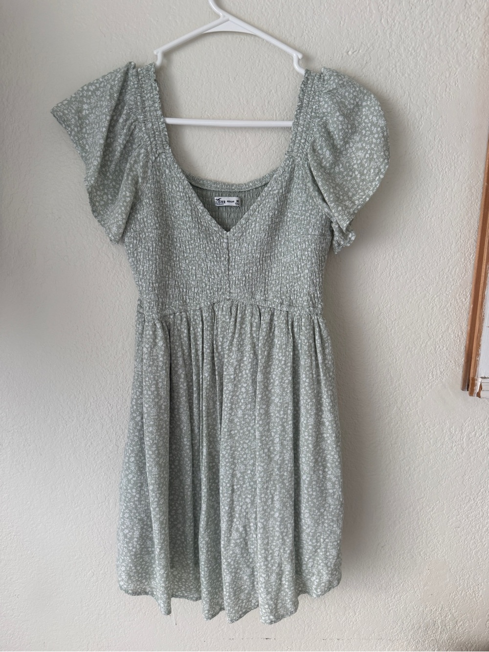 Hollister Light Sage Smocked V-Neck Top